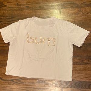 Burn Boot Camp white midi crop tee with Gold Foil Logo -
Women's Small